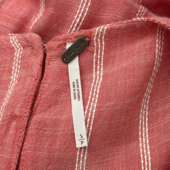 Free People Chambray Butterflies Washed Red White Striped Button Back Midi Dress - Picture 4 of 5